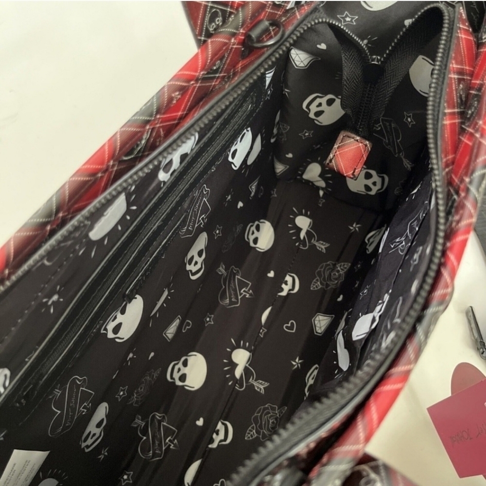❤️🔹️BETSEY JOHNSON🔹️ red Plaid Skull Tote w/ coin pouch XOLOLO - Picture 9 of 12